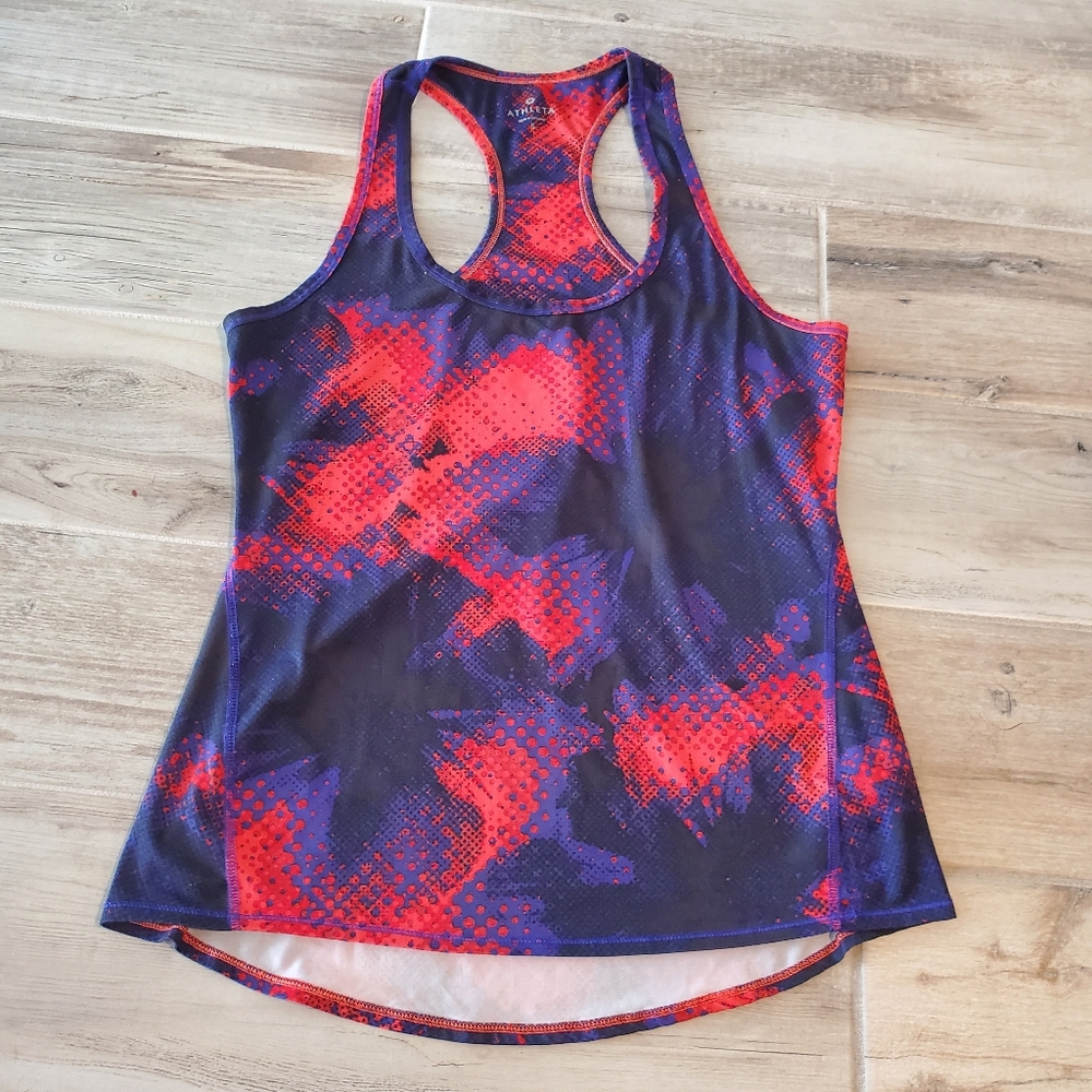 Athleta Energy Tank Top Women Size Small  Workout Yoga Raceback Camo Orange Blue